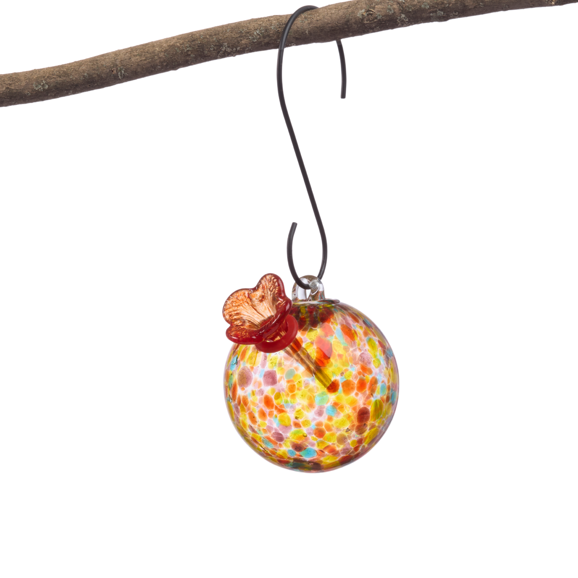 Round Multicolor Art Glass Hummingbird Feeder - Foxy’s