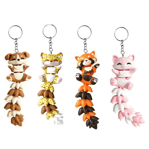 3D Printed Articulated Long Tail Animal Keychain - Foxy’s