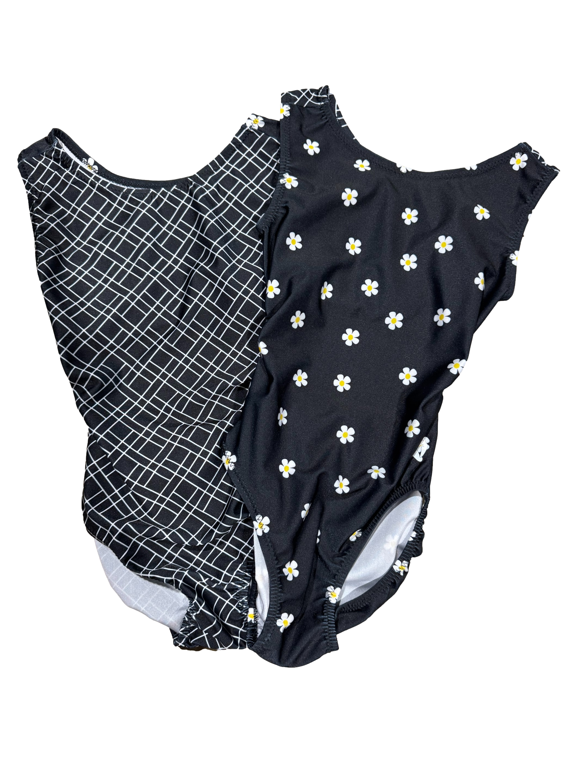 Black leotard with daisies and stripes