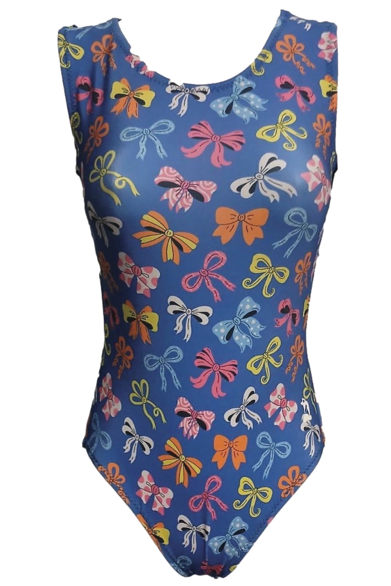 BOWutiful Gymnastics Leotard - Blue Open - Back Leotard with Colorful Bows - Foxy’s