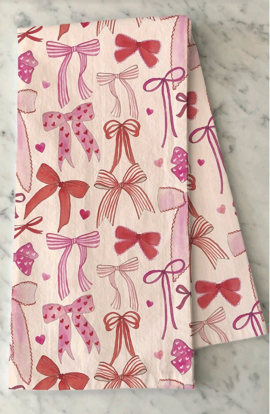 Pink Bows - Valentine's Kitchen Tea Towel - Foxy’s