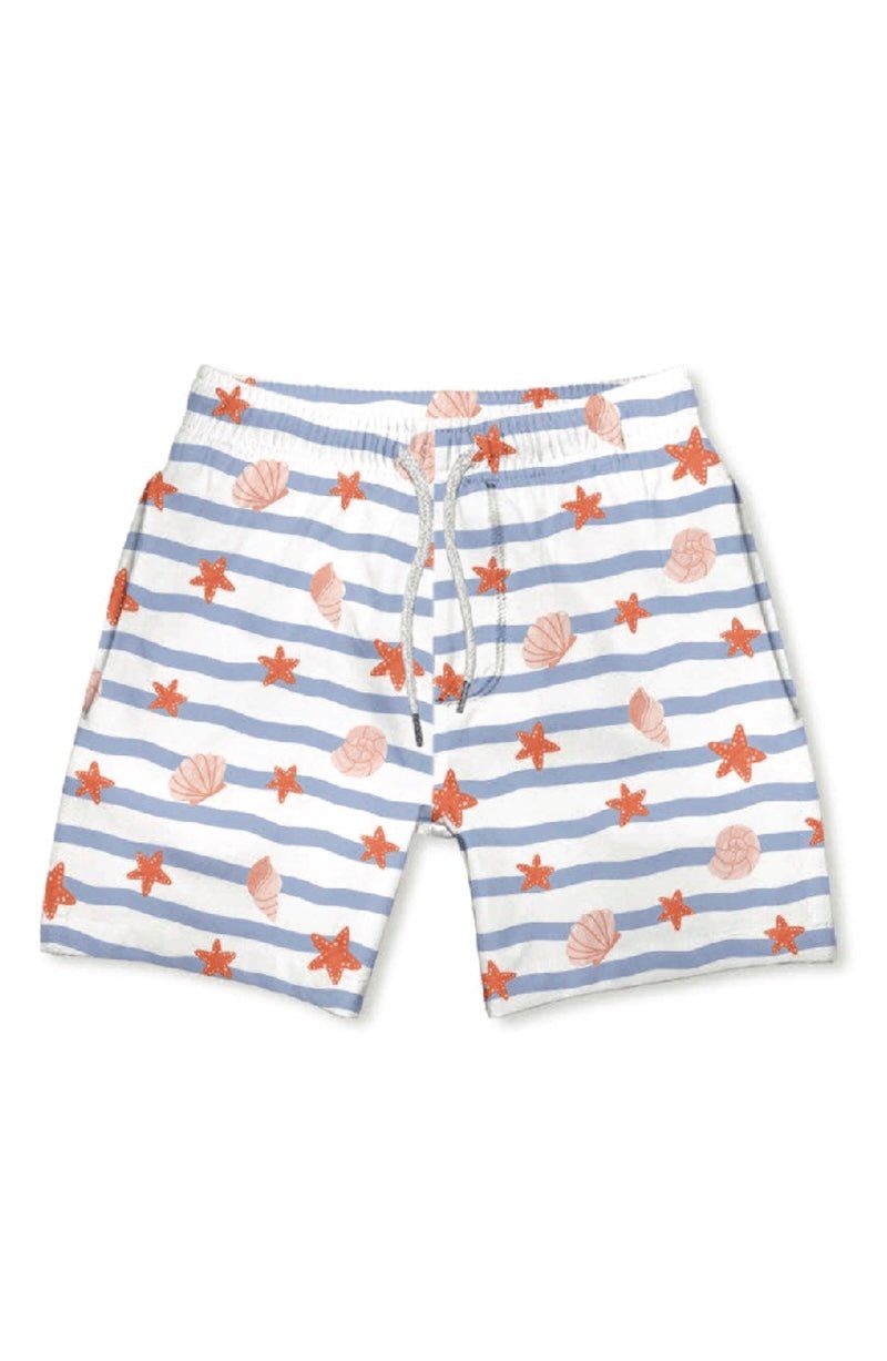 Boys' Seastars & Shells Swim Trunks - Size 6 - Fun Summer Beachwear! - Foxy’s