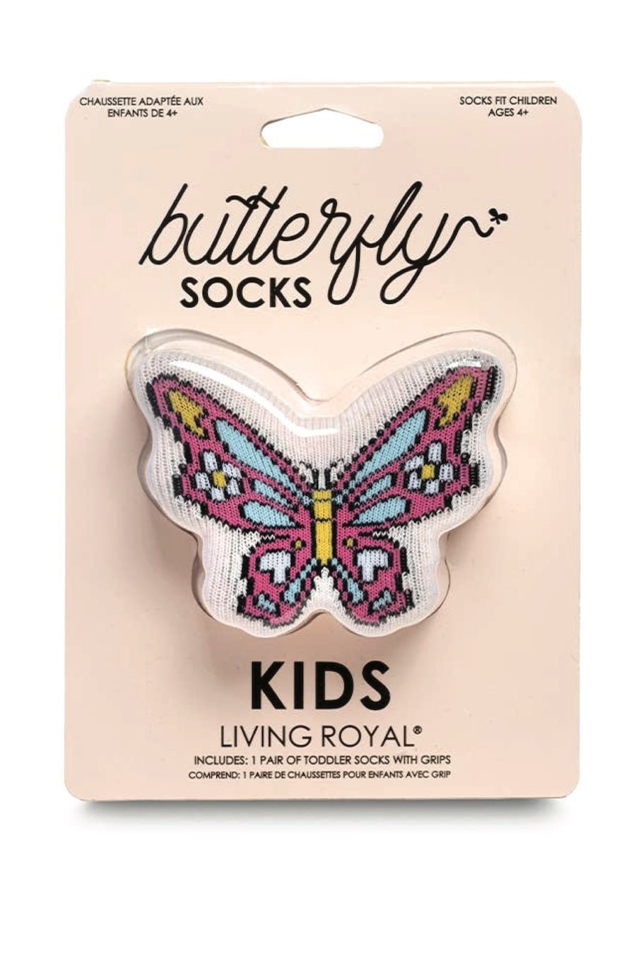 3D Packaged Crew Socks - Kids - Butterfly - Pale Pink - Foxy’s