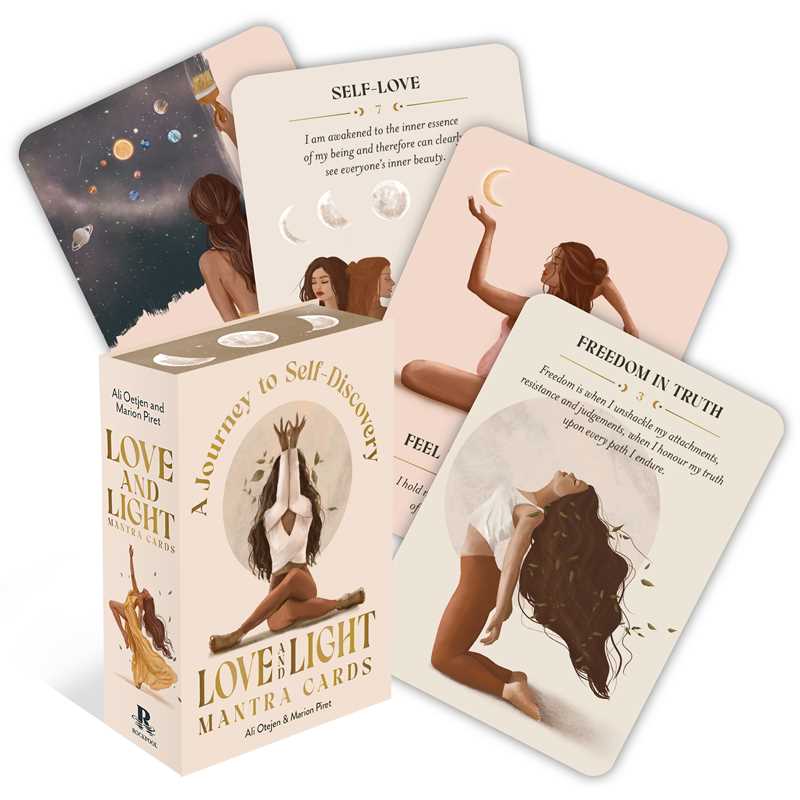 Set of tarot cards with 'Love and Light' branding on a white background
