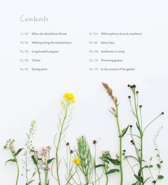 Floral content list with images of various flowers on a white background