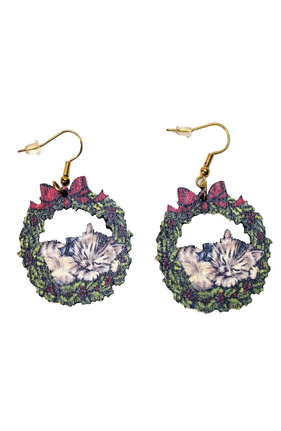 Vintage Cat in Wreath Earrings - Foxy’s