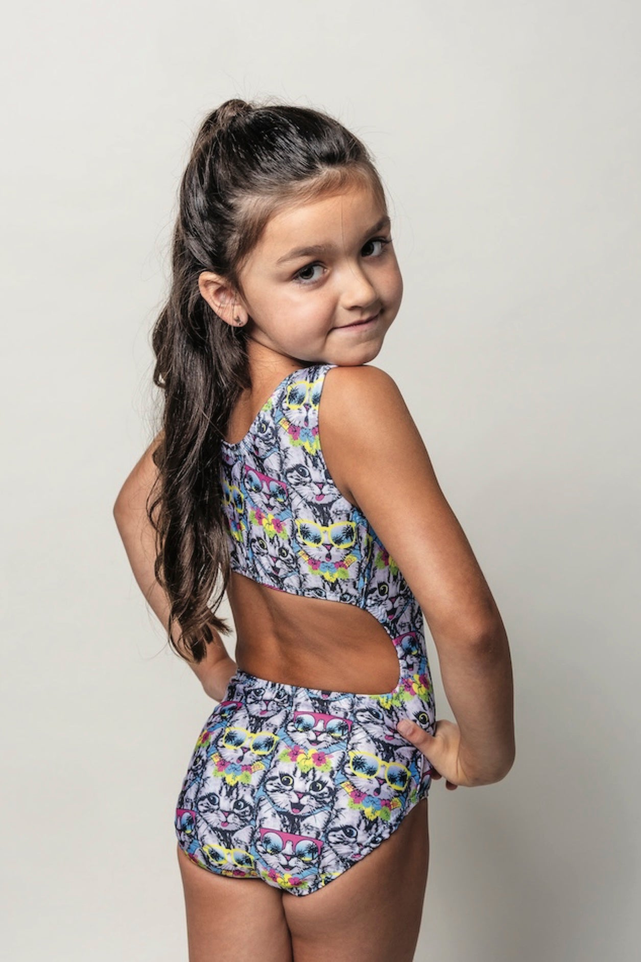 Tropical Cool Cats Gymnastics Leotard - Fun Summer Kitty Print - Foxy’s