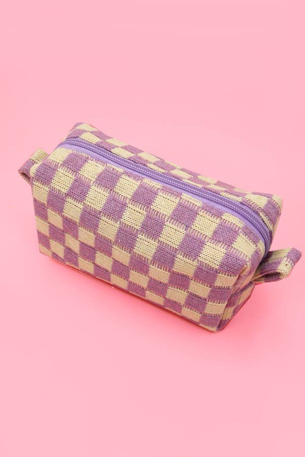 purple checkered makeup accessories cosmetic bag