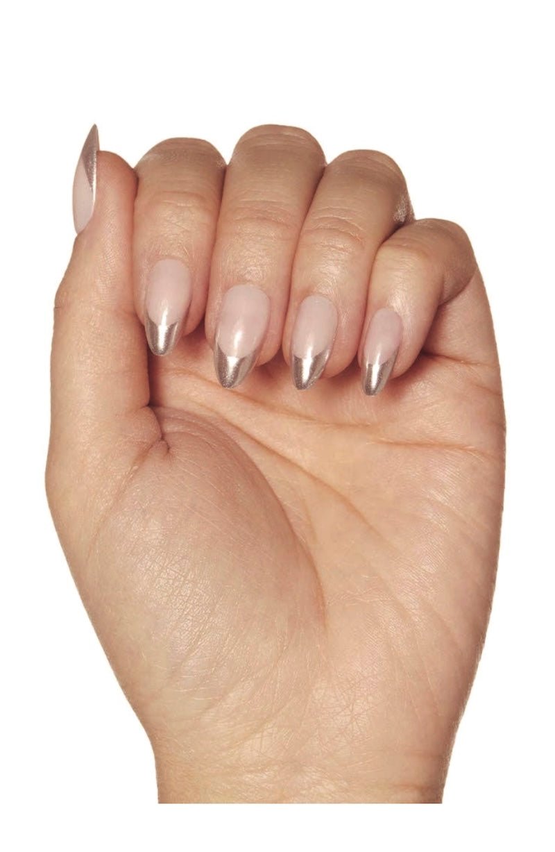 Chrome French Tip Press - On Nails - Short Almond | Mirror Silver - Foxy’s