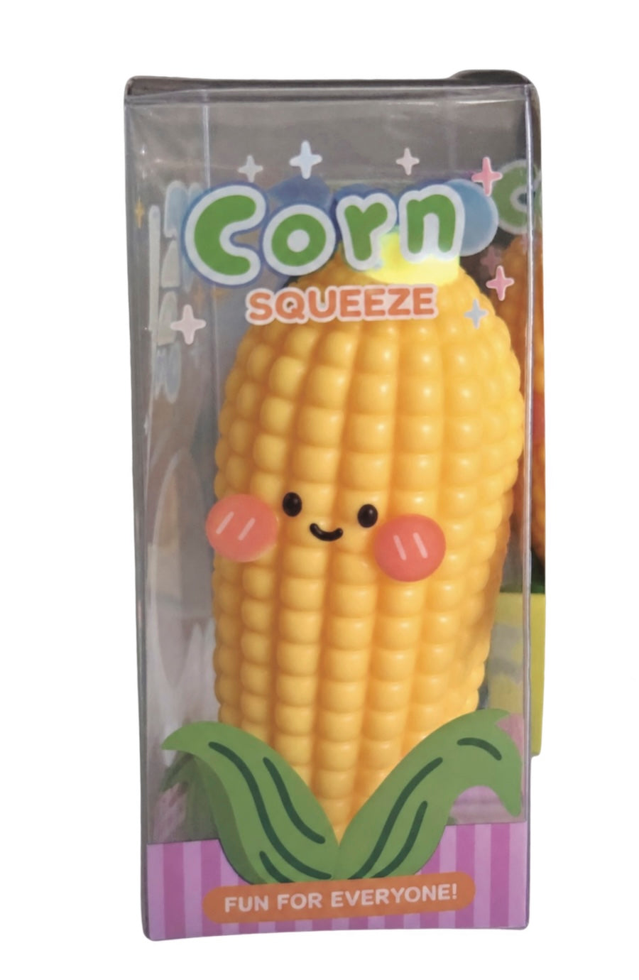 yellow corn squishy in a fun little packaging