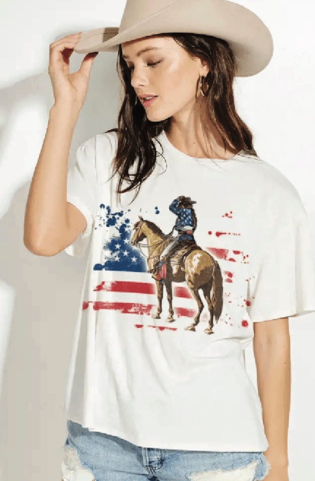 American Flag Cowboy T-Shirt for Women - Foxy’s