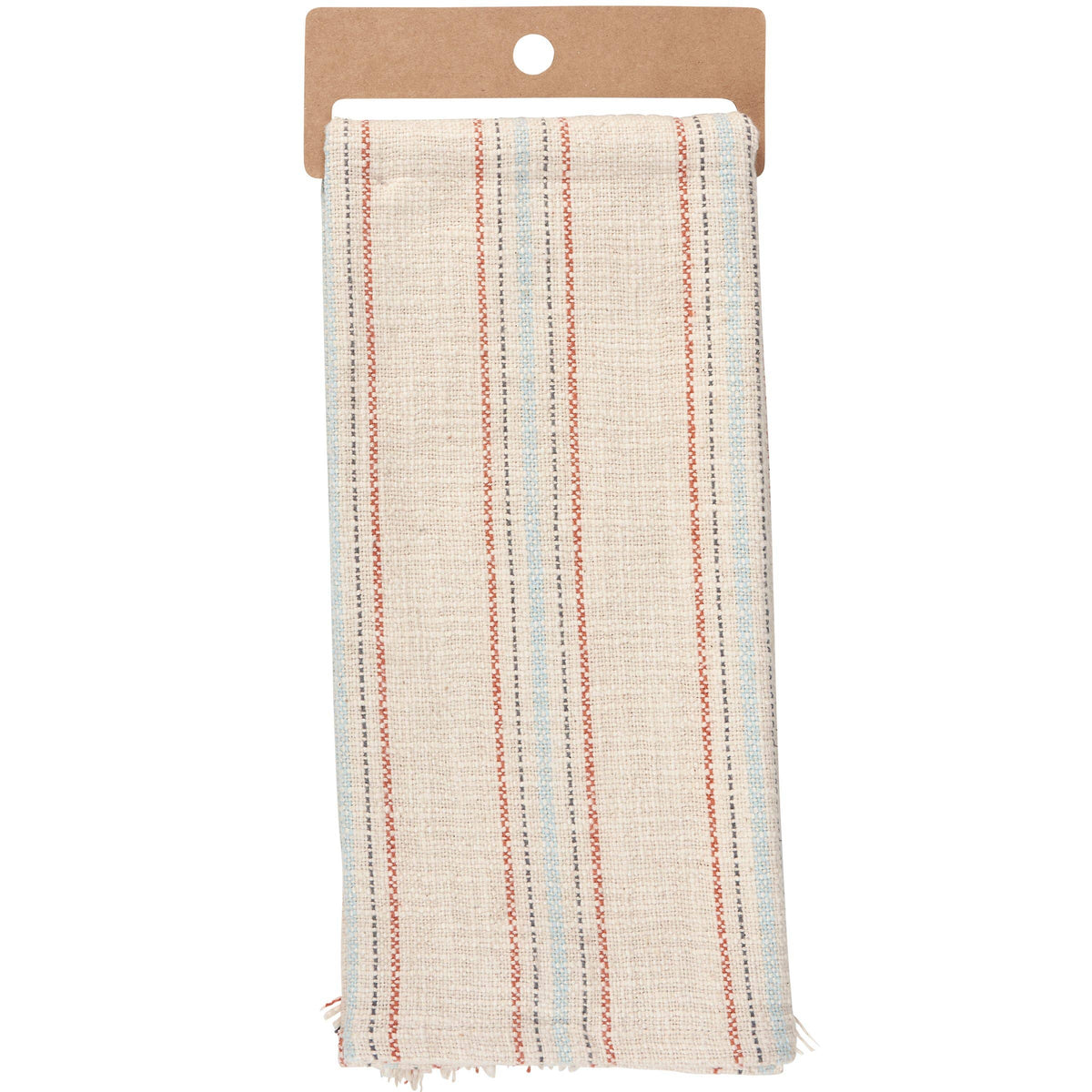 Striped fabric on a cardboard backing with a white background