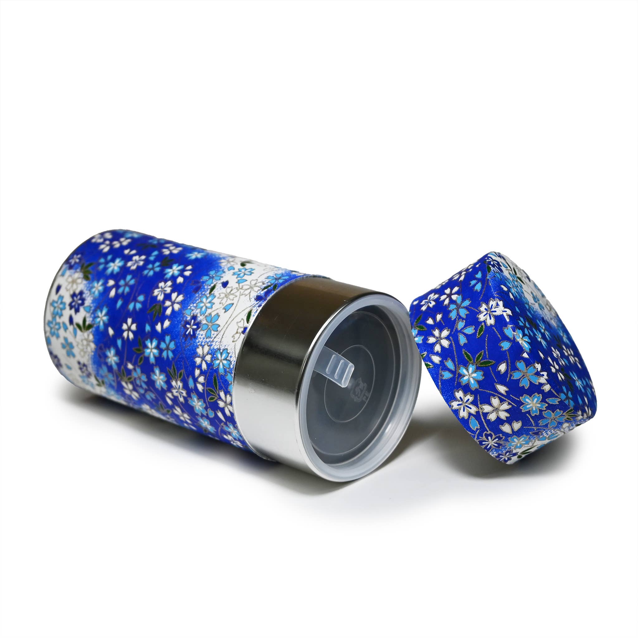 Japanese Double-Lid Tea Container – Blue White Sakura (200g) - Foxy’s