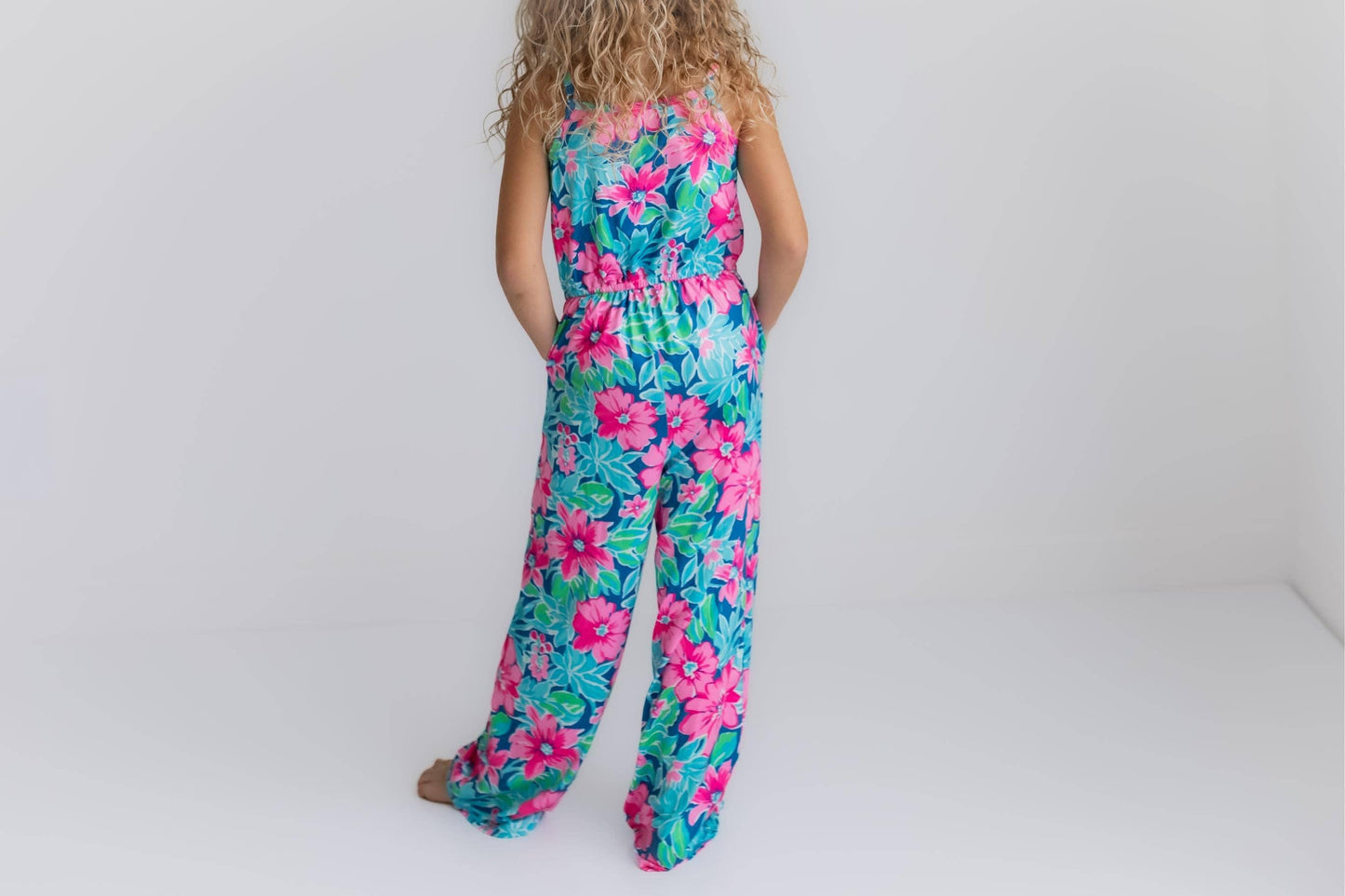 Girls Tropical Spring Summer Jumpsuit With Pockets