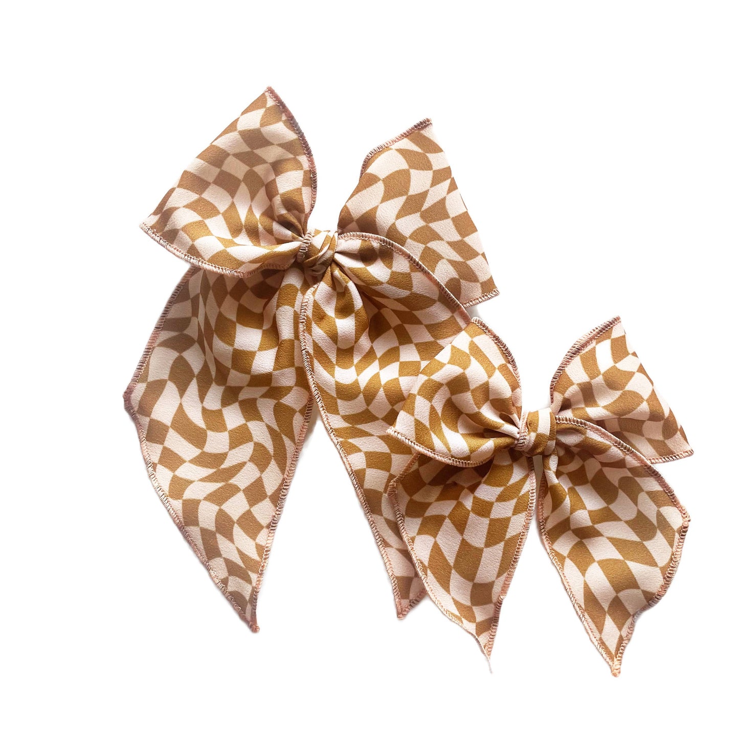 Tan & Blush Checkered Wave Elle Bow