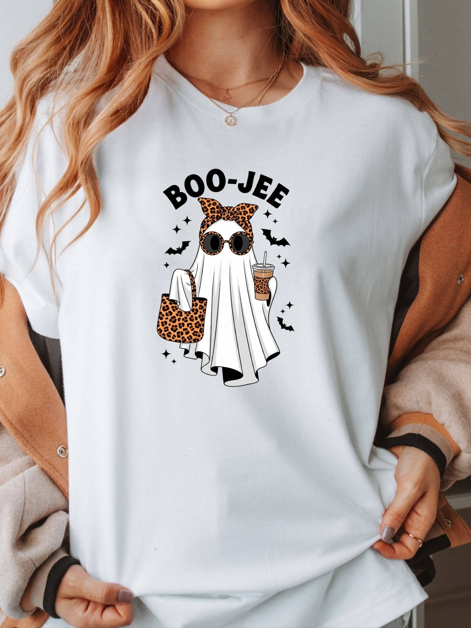 Boo - jee Ghost Leopard Halloween Tee - Foxy’s