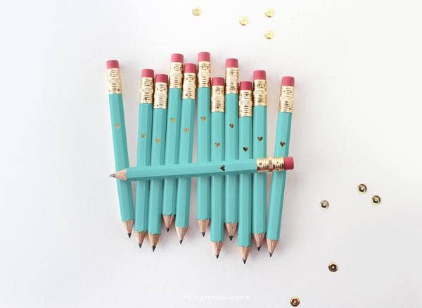 Mini Pencils - Gold Heart/Teal - Foxy’s