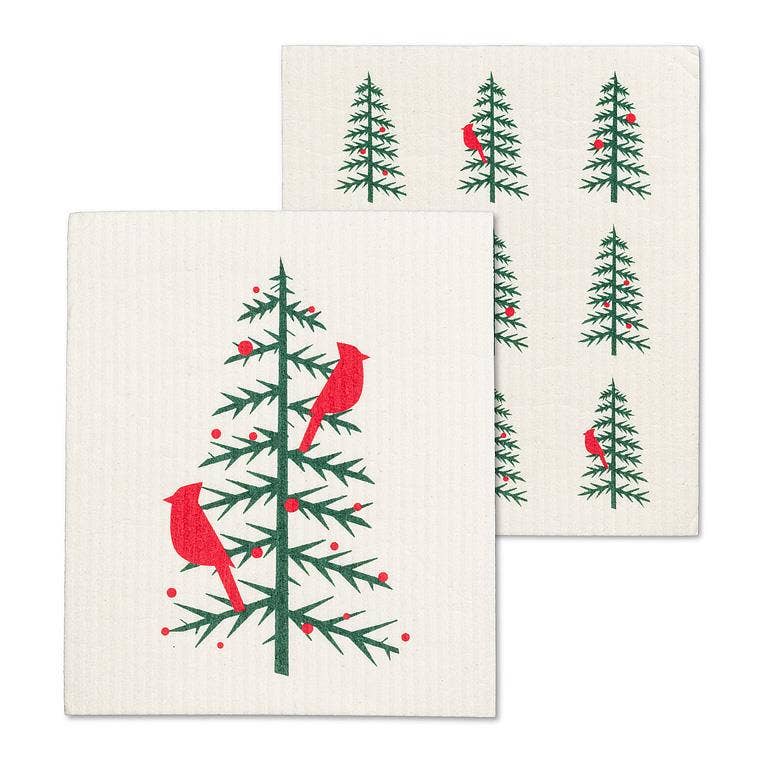Set of 2 Cardinals in Tree Dishcloths - 6.5x8"L - Foxy’s
