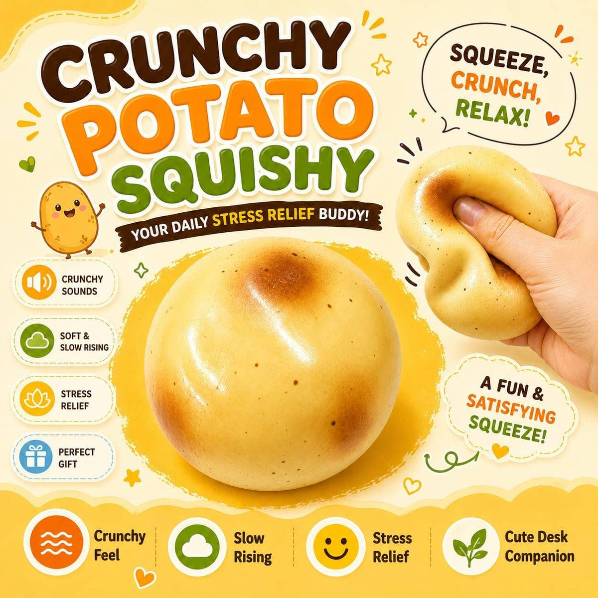 ASMR Crunchy Potato Squishy – Crunching Sound Squeeze Toy