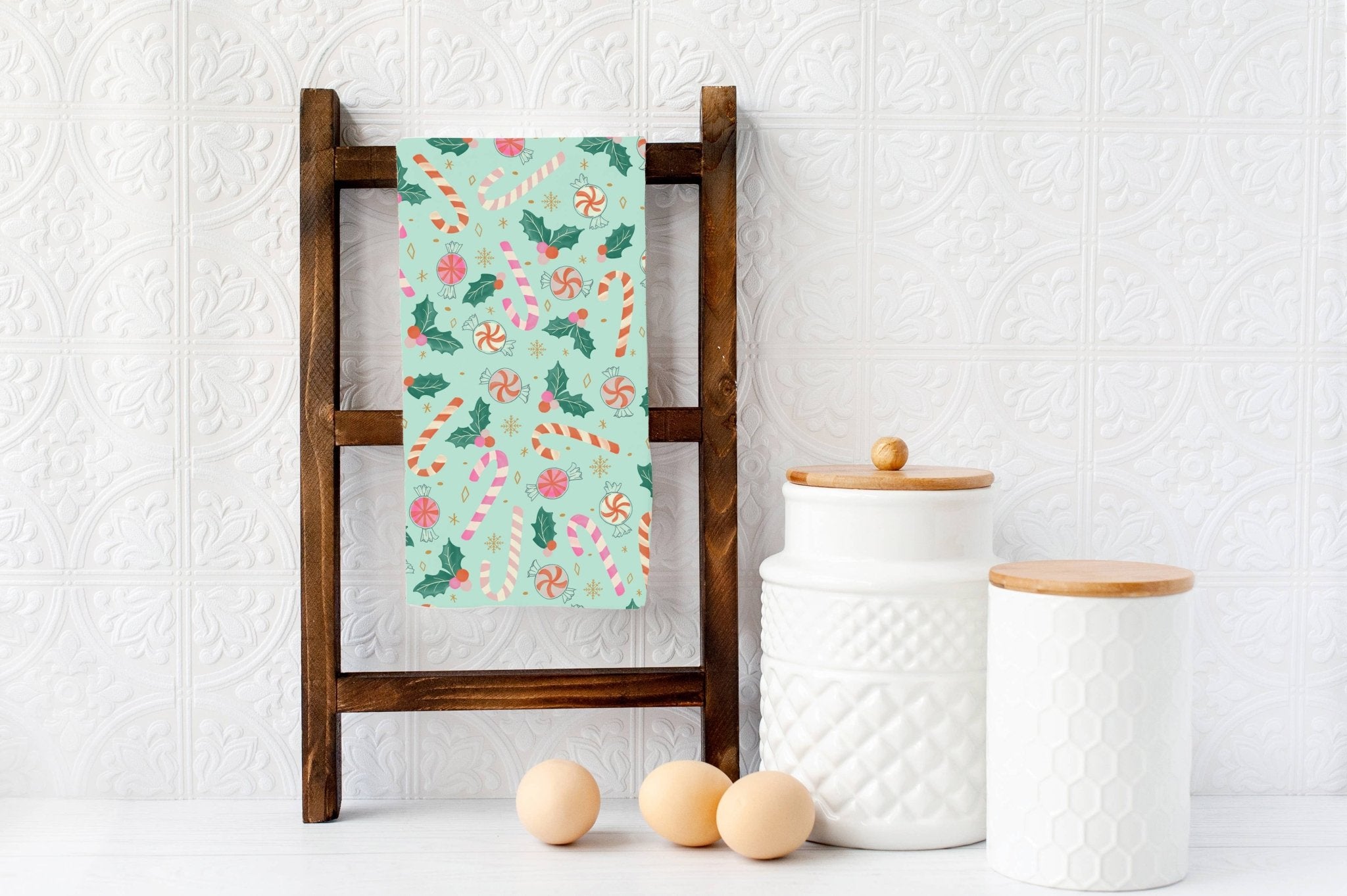 Christmas Candy Canes - Holiday Tea Towel - Foxy’s