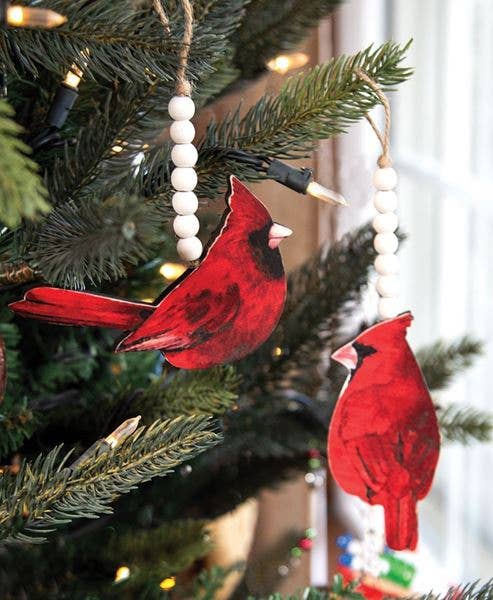 Wooden Beaded Cardinal Christmas Ornament, 2 Assorted - Foxy’s