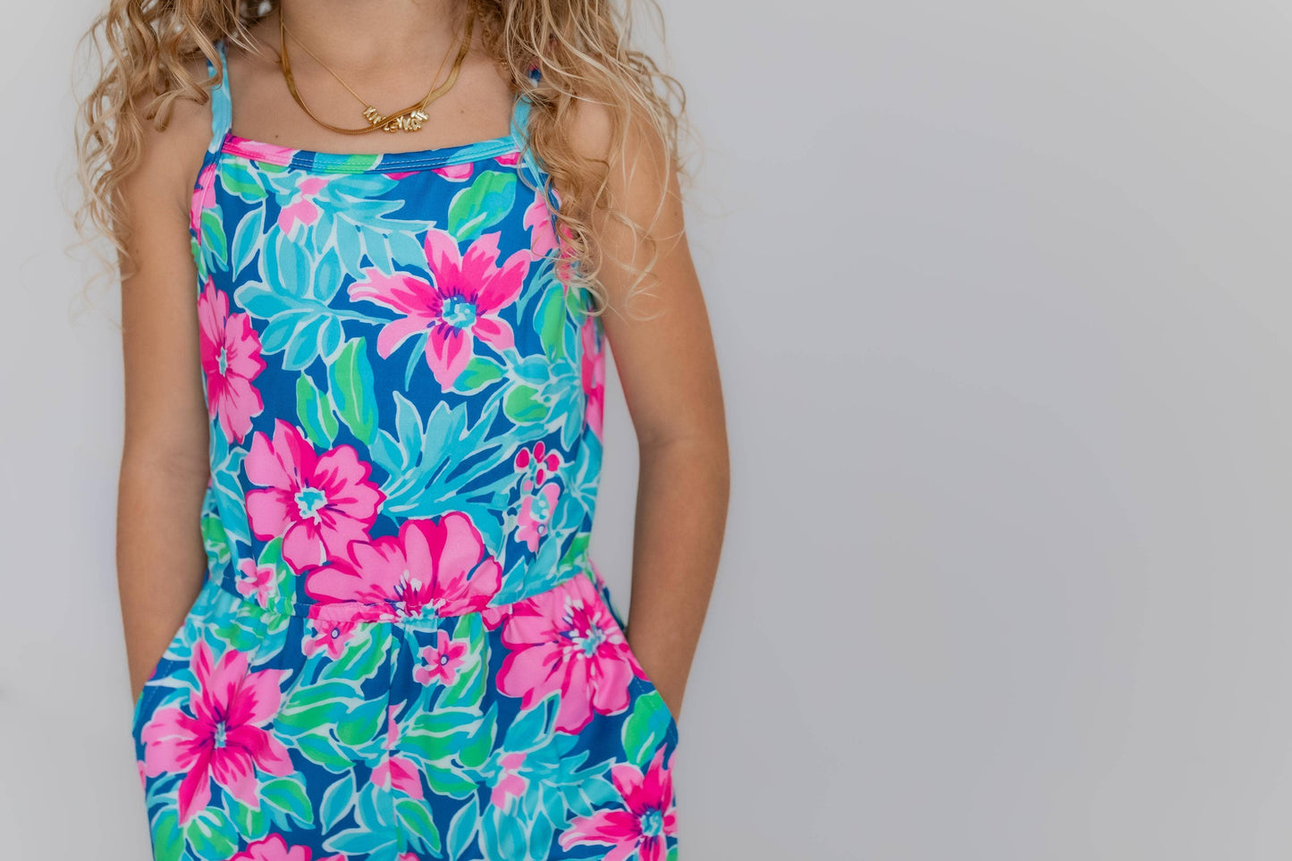 Girls Tropical Spring Summer Jumpsuit With Pockets