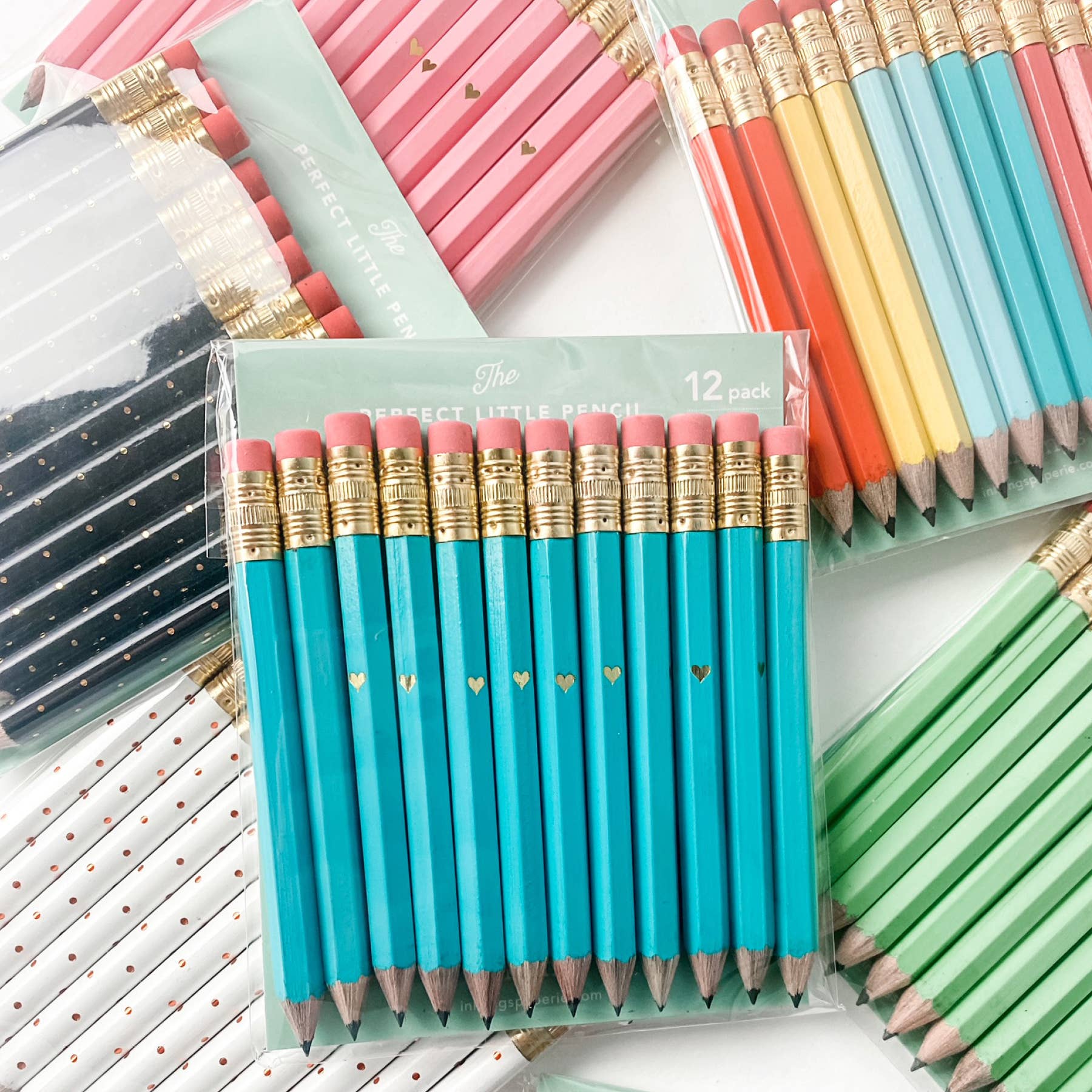 Mini Pencils - Gold Heart/Teal - Foxy’s