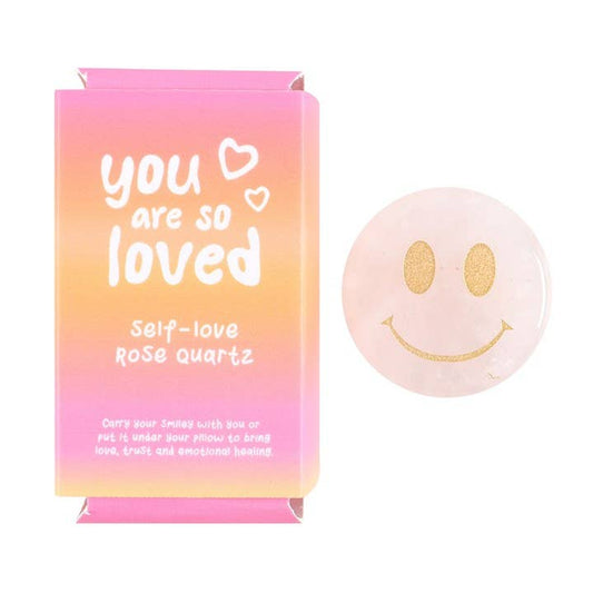 You Are Loved Rose Quartz Happy Face Crystal