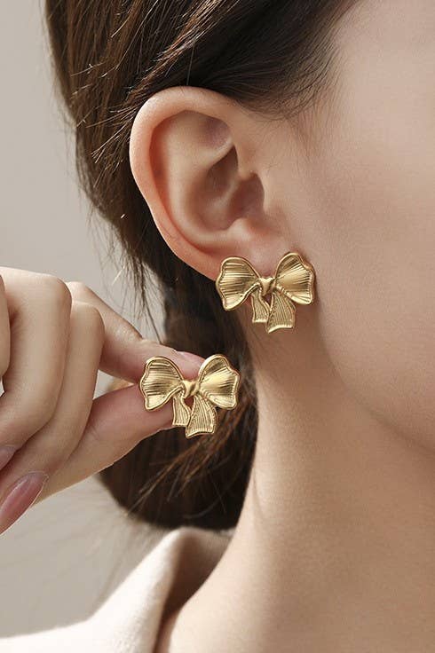 BOW EARRINGS- 18K STAINLESS STEEL