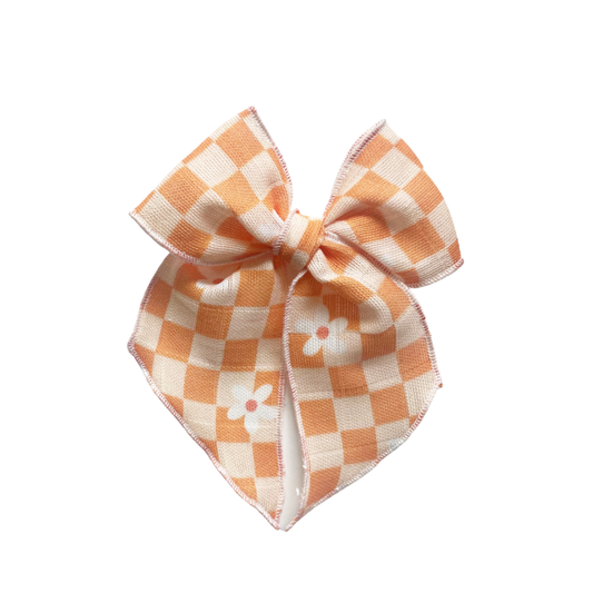 Creamsicle Checkered Daisy Elle Bow