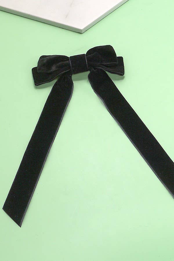 SOFT LONG VELVET RIBBON BOW HAIR CLIPS (black and peach available)