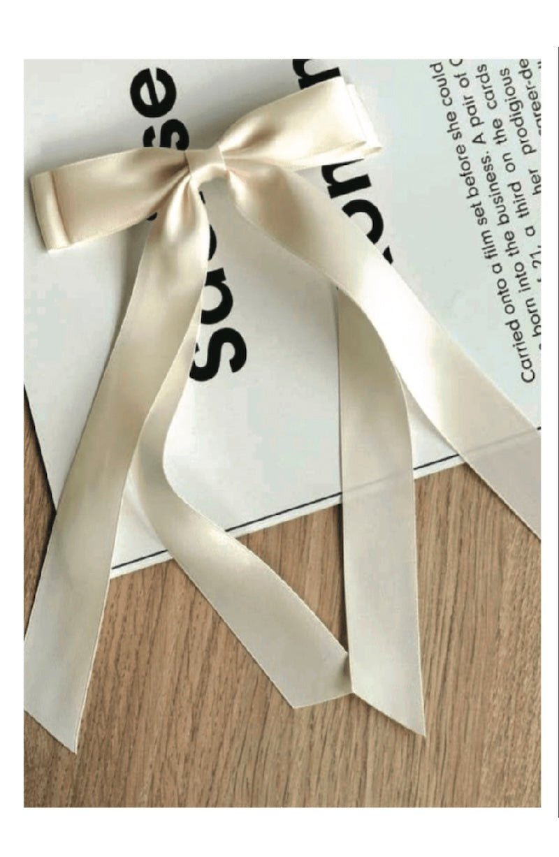 Elegant Satin Hair Bow Clip - Long Double Bow for Gymnastics & Dance - Black & Off - White - Foxy’s