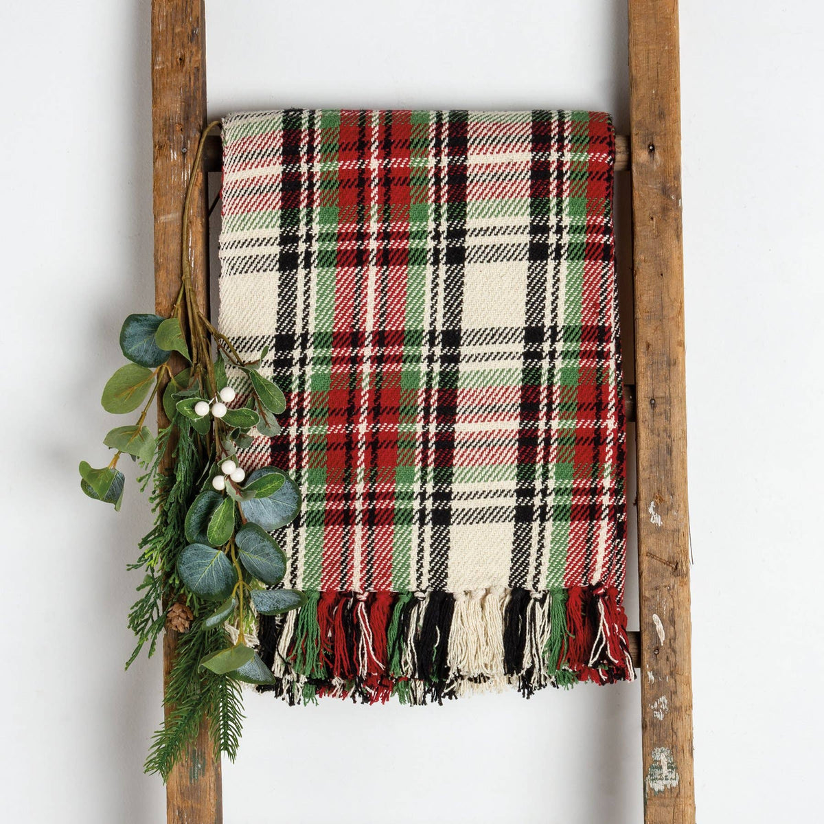 Cream Plaid Throw Blanket