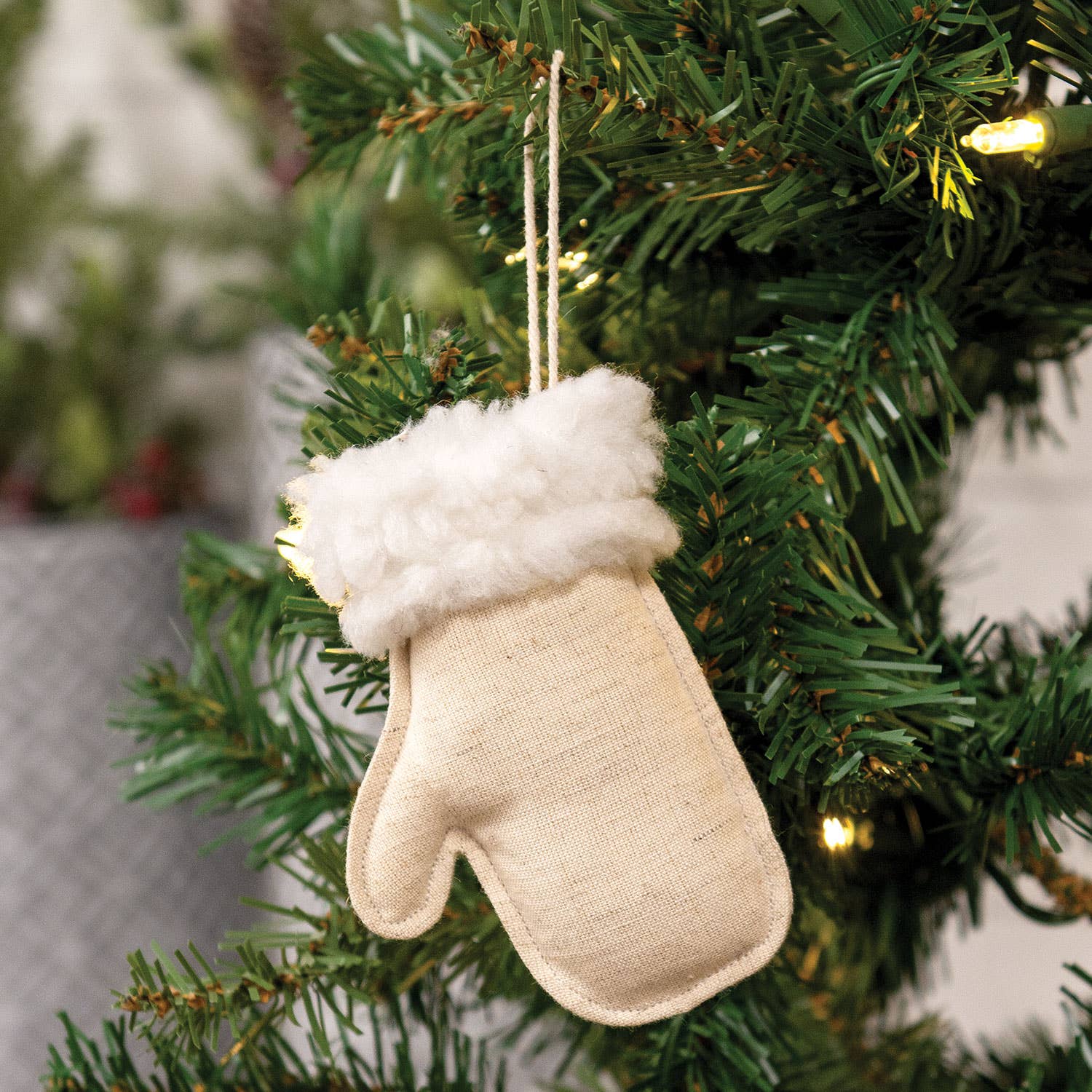 Nautral Christmas Mitten Fabric Ornament - Foxy’s