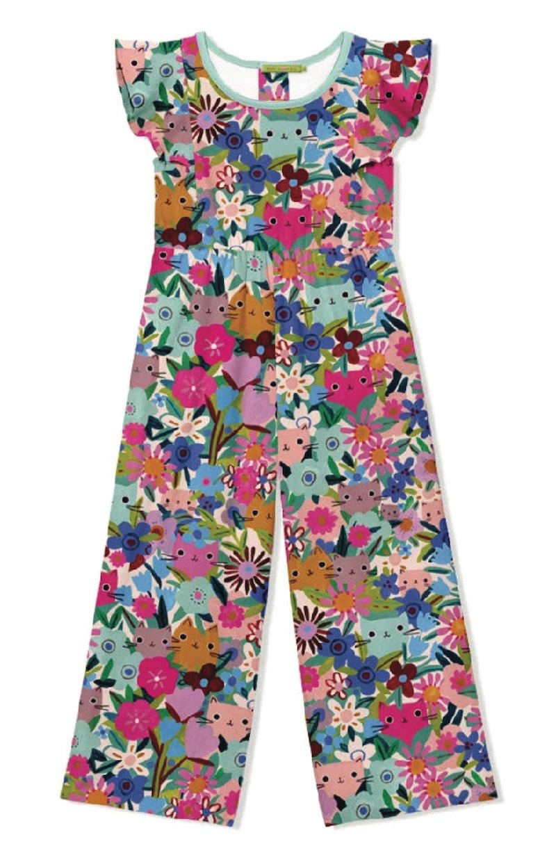 Mint Kitten Floral Jumpsuit - Adorable & Comfy for Girls (Size 3) - Foxy’s