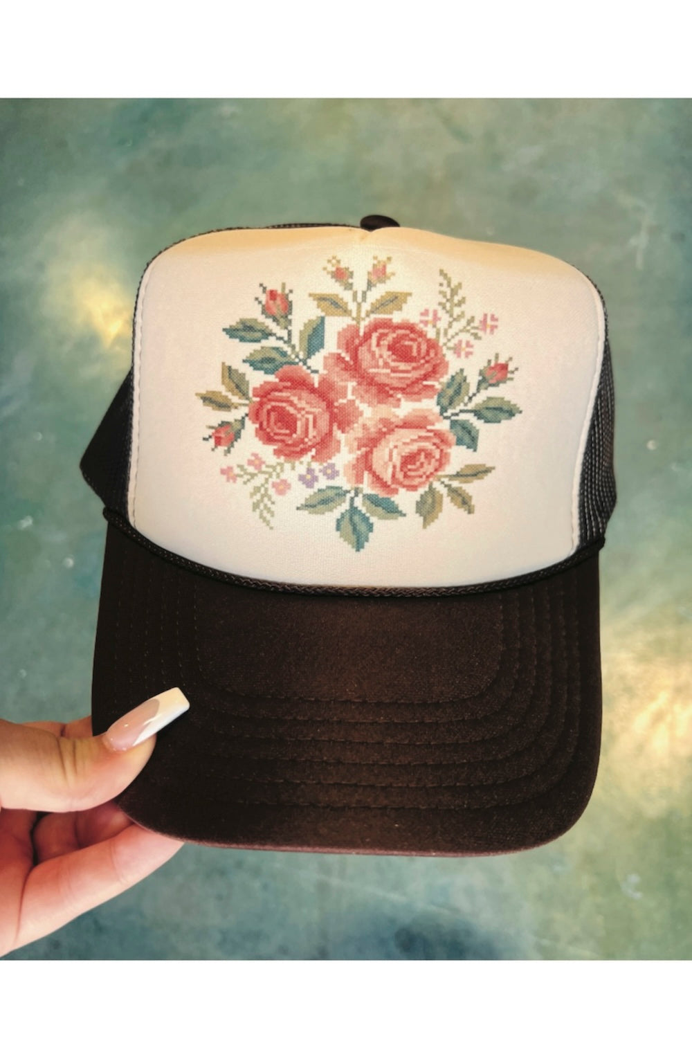 Cross Stitch Roses - Brown & Tan Otto Trucker