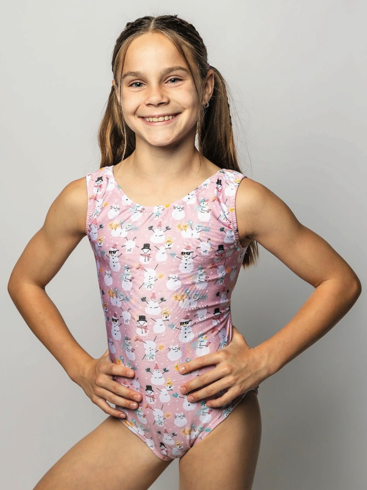 Pink Flipping Snowmen Winter Leotard for Girls - Foxy’s