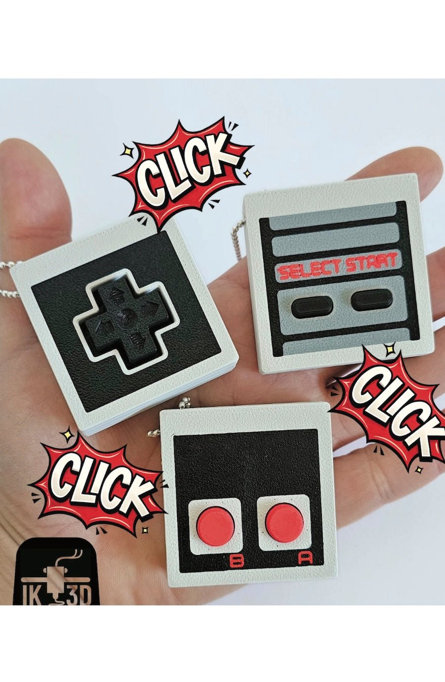 Retro Game Controller Clicker Button Keychain 3D Print - Foxy’s