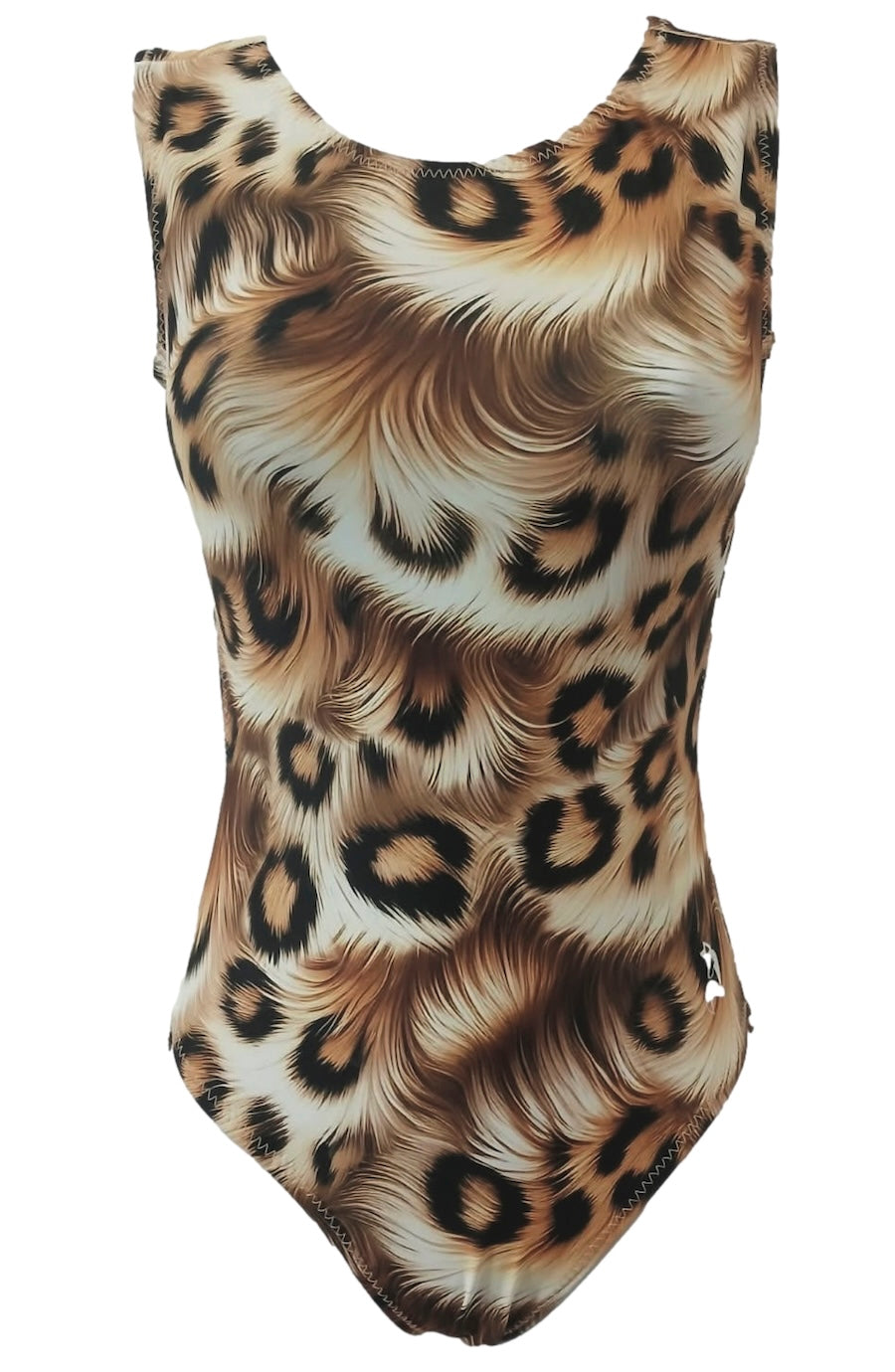 Leopard print gymnastics leotard n a white background