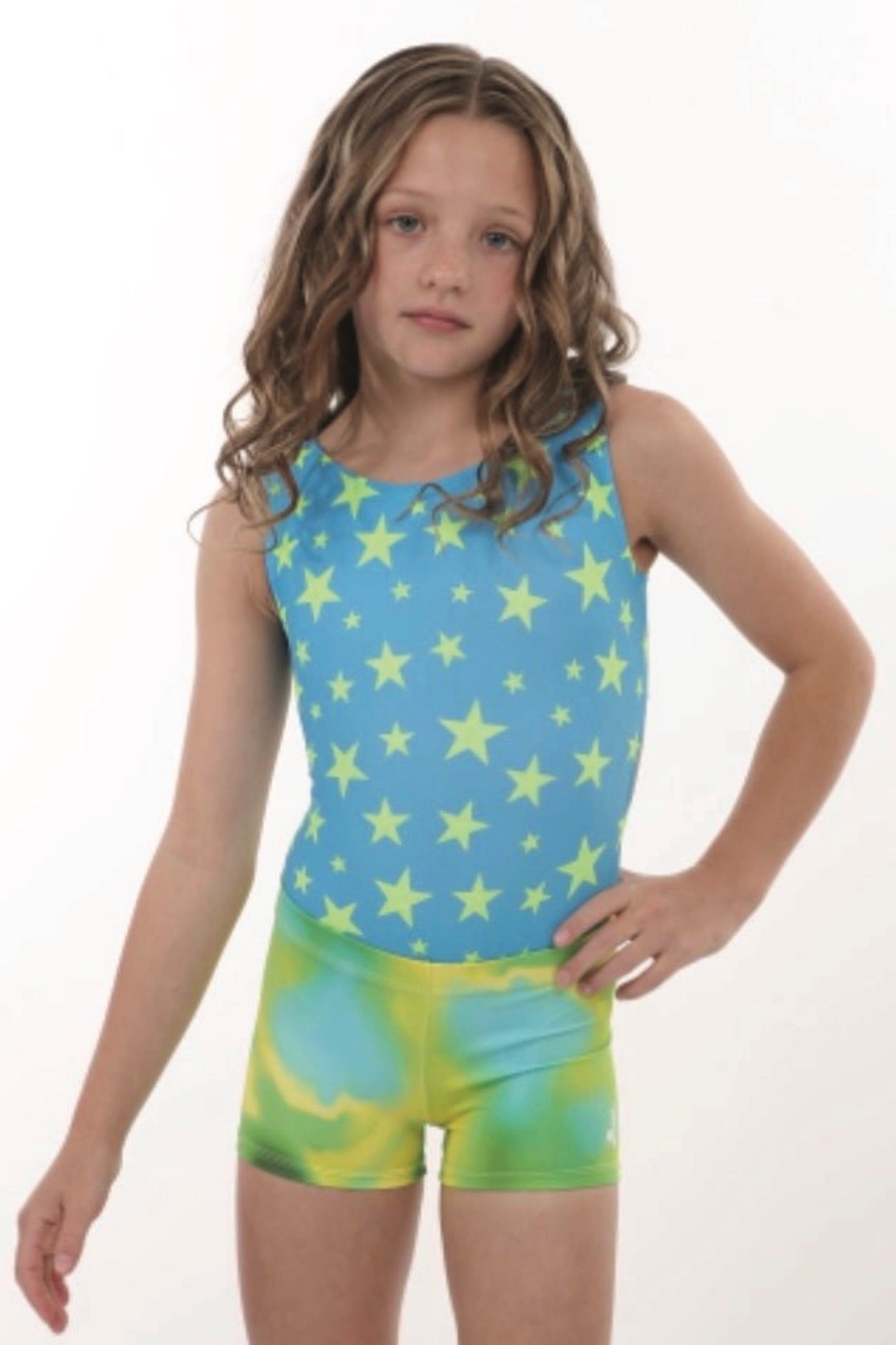 Shine On Gymnastics Leotard Mash Set - Mix & Match Neon Star Leotard & Shorts for Girls | Foxy's Leos - Foxy’s