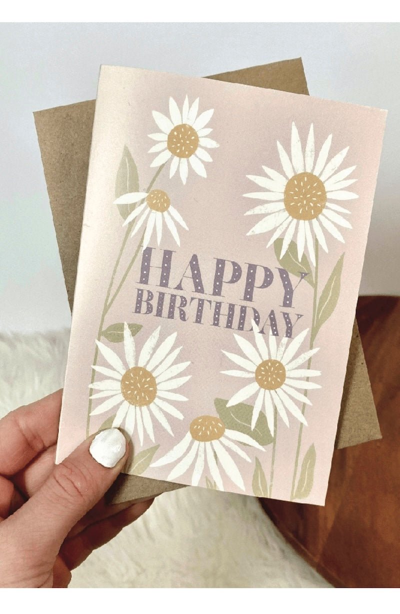 Happy Birthday Daisy Card - Hand - Drawn Floral Greeting Card for Her - Foxy’s