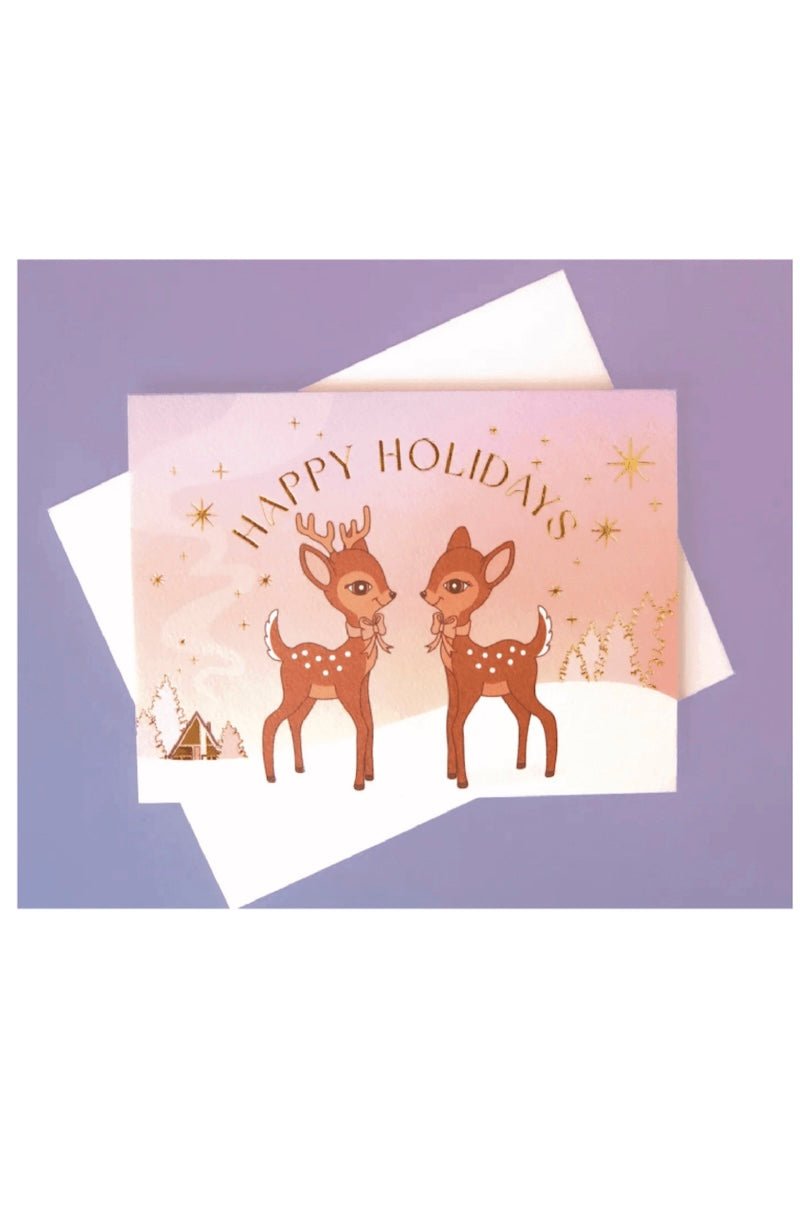 Happy Holidays Retro Deer Greeting Card | Gold Foil - Foxy’s