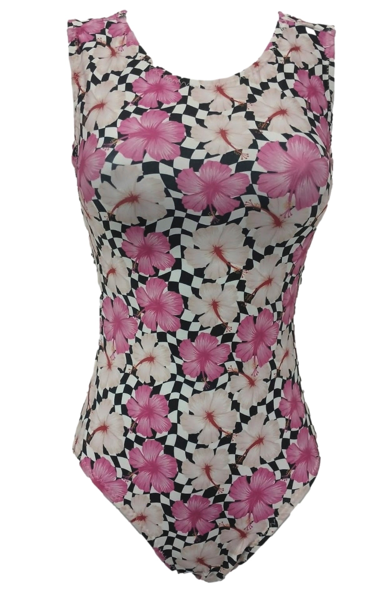 Hibiscus Checker Gymnastics Leotard for Girls - Foxy’s