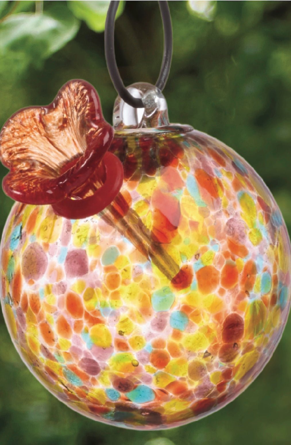 Round Multicolor Art Glass Hummingbird Feeder - Foxy’s