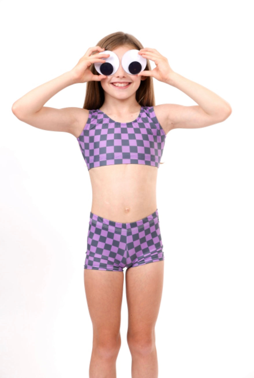 Purple Checkers 2-Piece Yoga/Dance Set