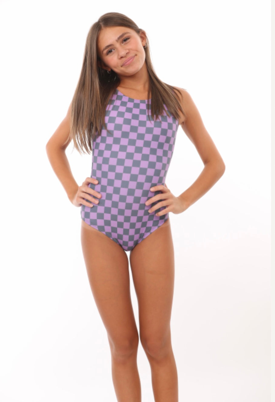 putple and black checkered leotard 