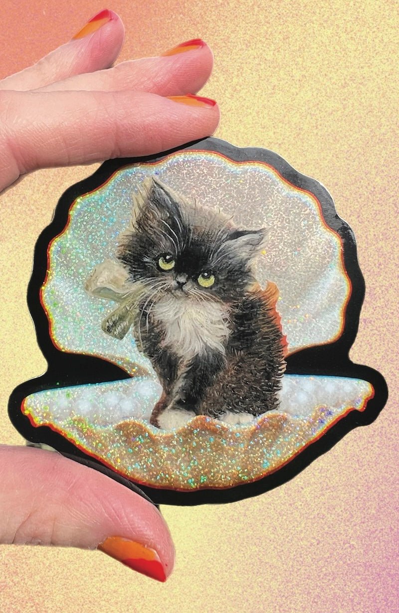 Tuxedo Kitty in Seashell STICKER 3 Inch - Foxy’s
