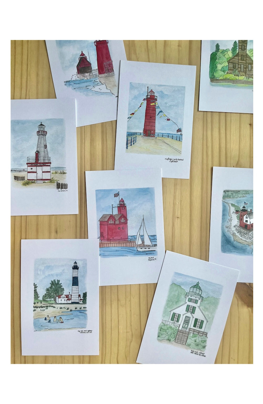 set of Michigan lighthouse postcards