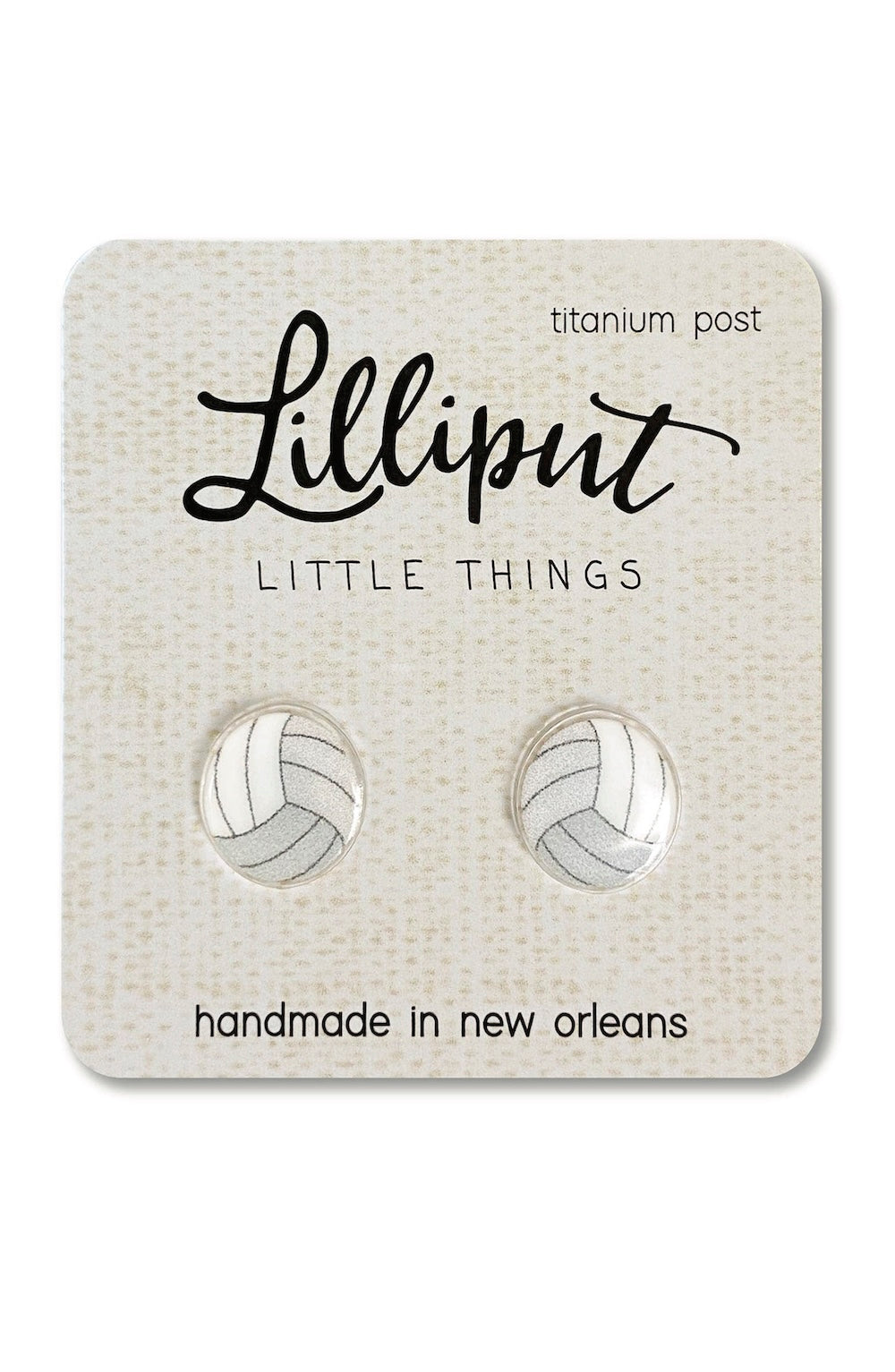 Pair of earrings on a Lilliput Little Things branded card with 'handmade in New Orleans' text.