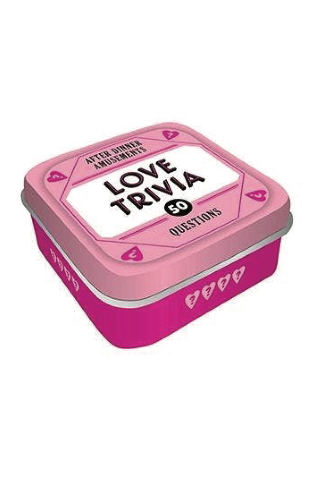 love trivia game in a pink after dinner amusements tin